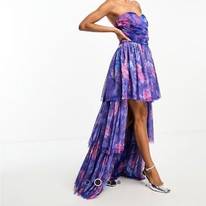 ASOS lace & beads high low maxi dress in cobalt floral. NWT size US 10